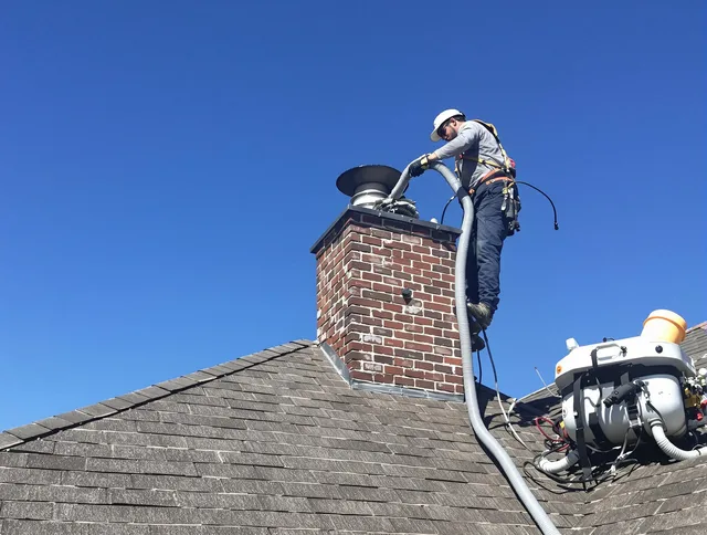 Dedicated Darien Chimney Sweep team member cleaning a chimney in Darien, CT