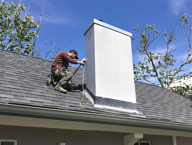 Darien Chimney Sweep team member finishing chimney construction in Darien, CT