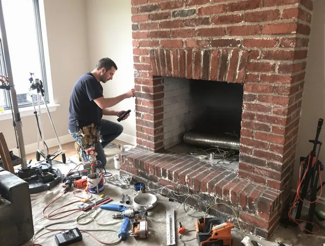 Darien Chimney Sweep specialist finalizing chimney liner service in Darien, CT