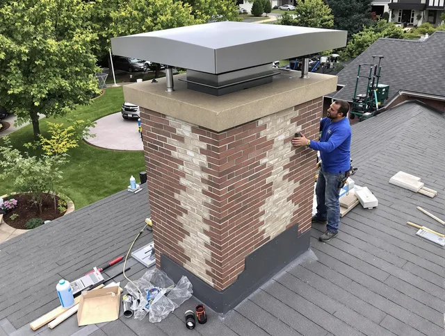 Darien Chimney Sweep team working on a custom chimney remodel in Darien, CT