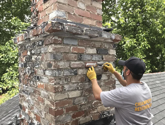 In-progress chimney restoration by Darien Chimney Sweep in Darien, CT
